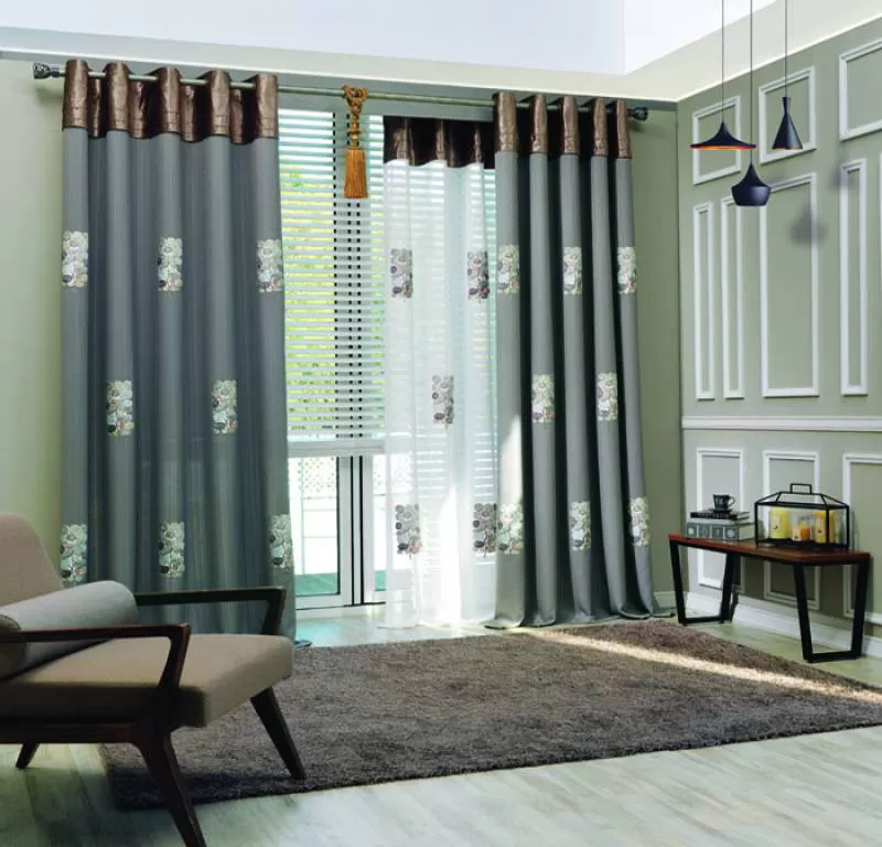Rèm Cửa Màu Xám Xanh Cao Cấp M701 Cho Phòng Khách