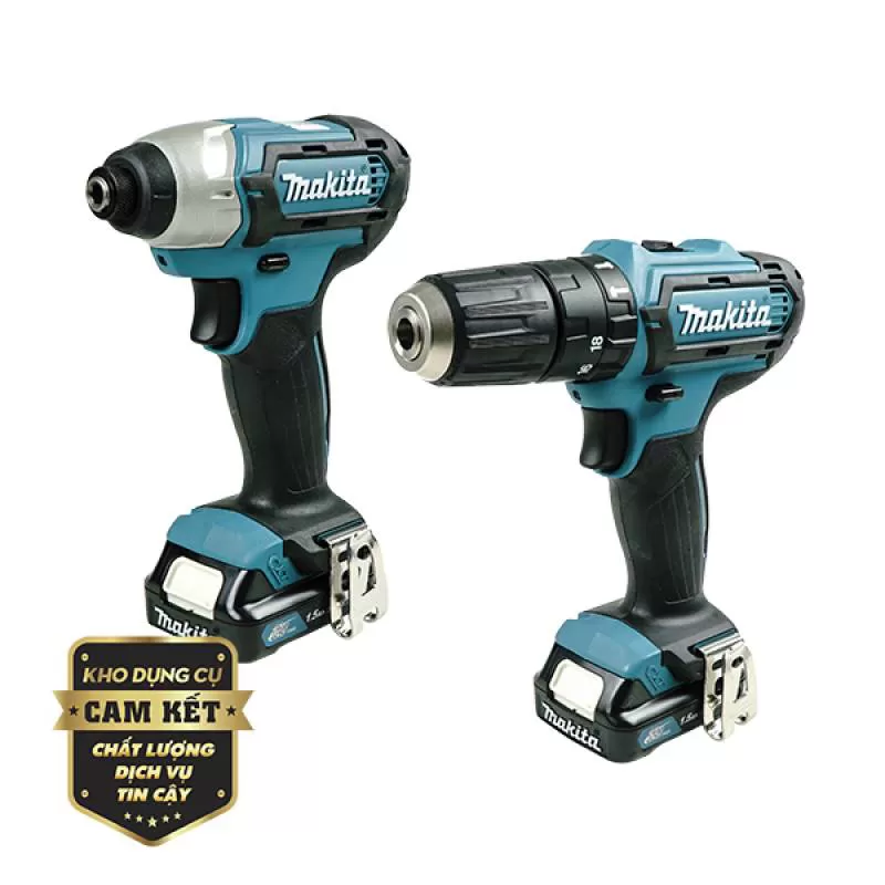 Bộ sản phẩm máy khoan búa và máy vặn vít Pin 12V Makita CLX202S