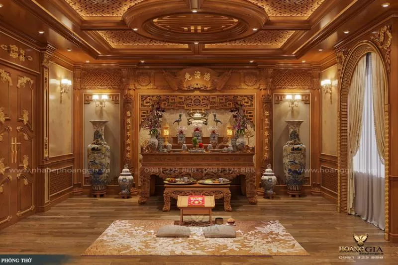 Sang trọng đầy lịch lãm với mẫu bàn thờ tam cấp gỗ gõ đỏ