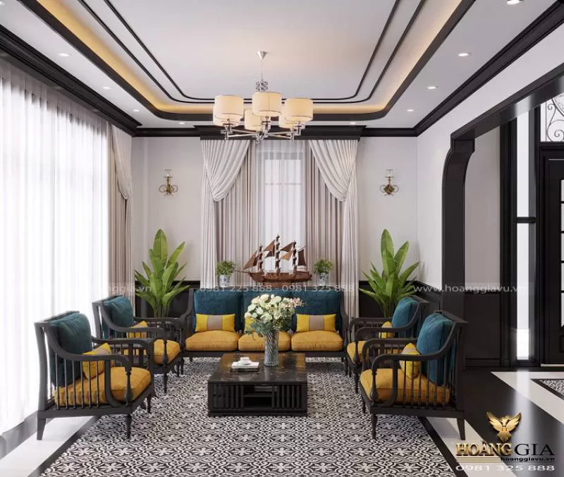 Ấn tượng với mẫu thiết kế phòng khách phong cách Indochine thu hút