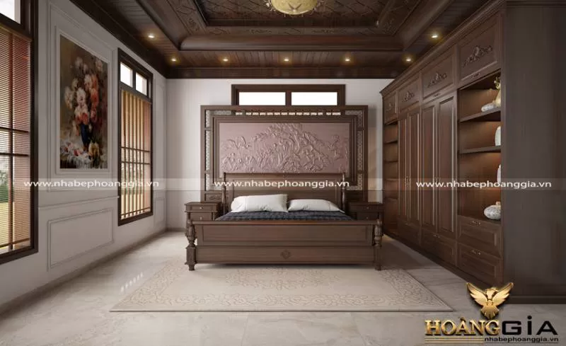 Phòng ngủ cổ điển Châu Âu với gam màu tối sang trọng