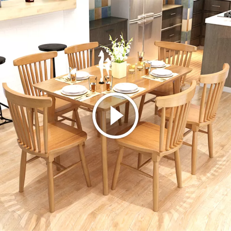 Bộ bàn ăn hiện đại gỗ tự nhiên GHS-4319 (gỗ sồi bấm màu) 