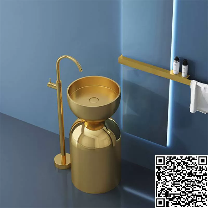 Chậu rửa lavabo chân đứng Inox 304 màu vàng Miken MS-8804RN