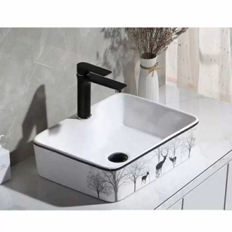 Chậu rửa lavabo lửng liền chân màu đen Miken MKC-225W-MB