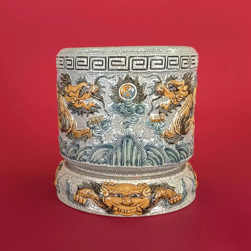 Bát hương Bát Tràng đắp nổi Lưỡng Long phi 25 - Gốm sứ Hải Long