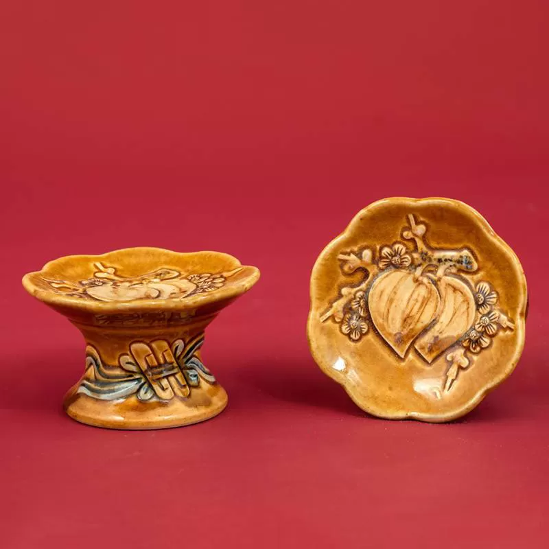 Chân nến thờ cúng men Hoàng Lưu Ly - gốm sứ Hải Long Bát Tràng 