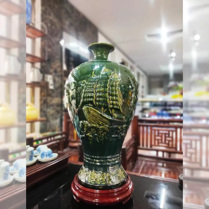 Mai Bình Tích Lộc Công Đào men Ngọc Lục Bảo cao 60cm