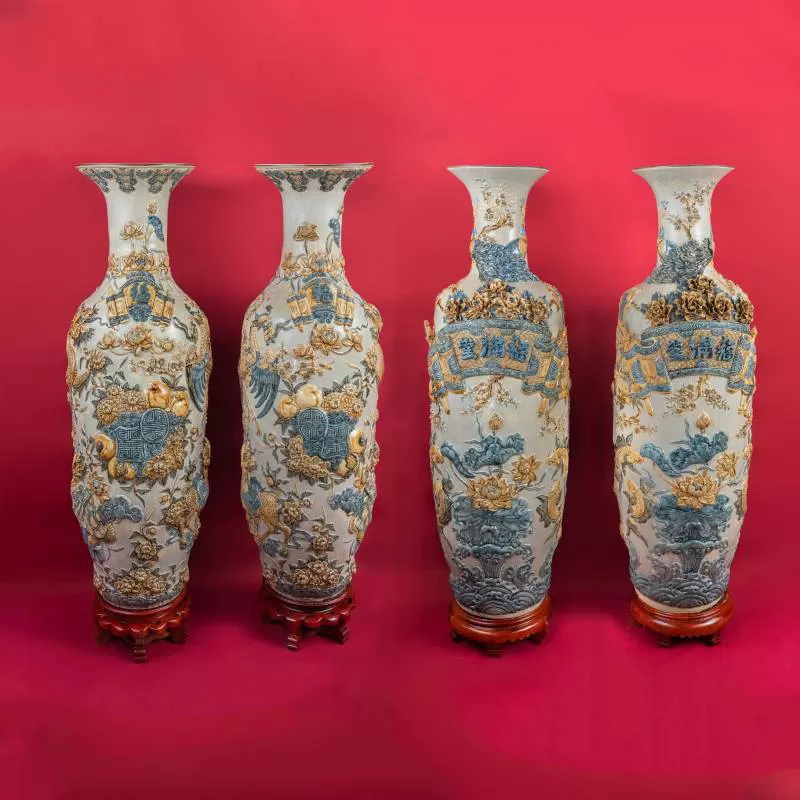 Mẫu Lộc Bình men rạn đắp nổi 1m4 trở lên - Bạch Thổ Phường