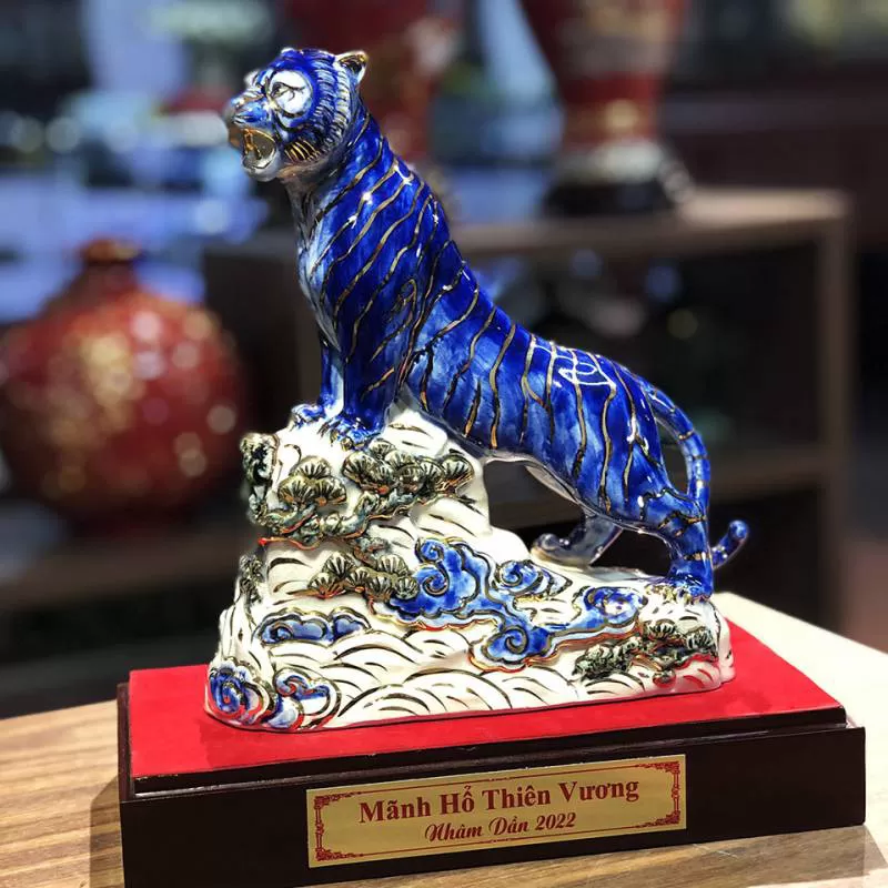 Mãnh Hổ Thiên Vương men sứ Bích lưu ly vẽ vàng - Gốm sứ Hải Long 