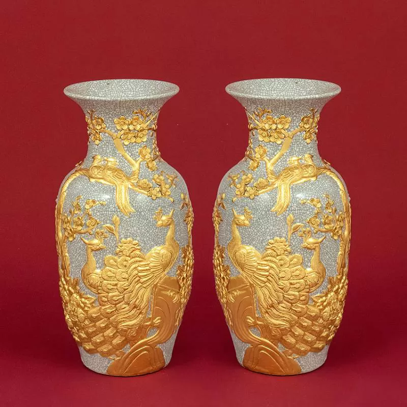 Lọ Lộc Bình men Rạn Gạo Nếp dát vàng H27 - Gốm sứ Hải Long