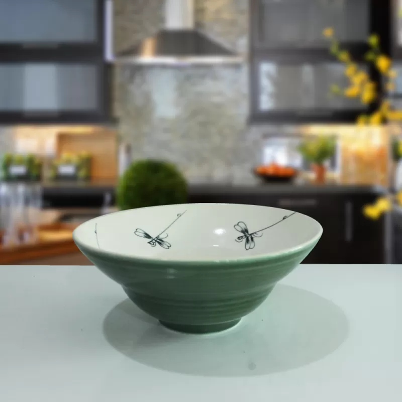 Bát ăn mỳ quảng - bát chiết yêu men xanh đồng vẽ chuồn 