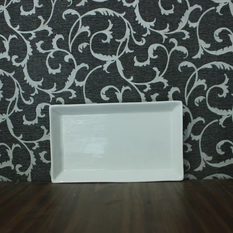 Khay ăn chữ nhật men trắng