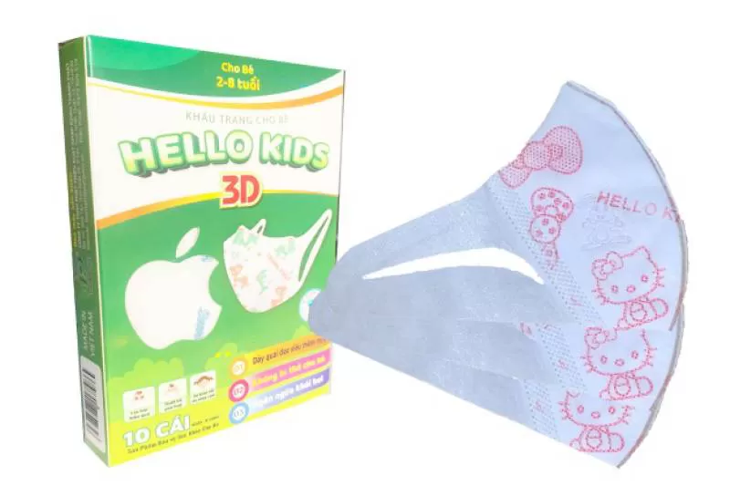 KHẨU TRANG EM BÉ HELLO KIDS 3D ( Họa tiết Hello Kitty - 10 Cái/hộp ) 