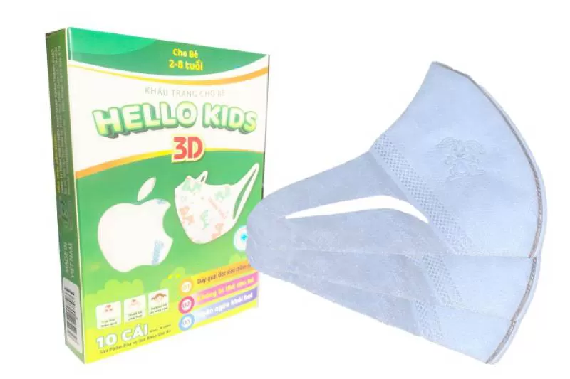 KHẨU TRANG EM BÉ HELLO KIDS 3D ( Màu Trắng - 10 Cái/hộp )