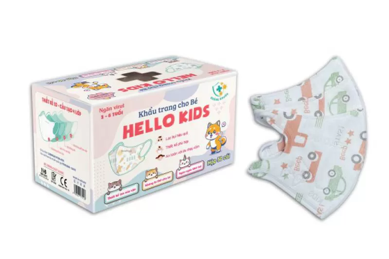 Khẩu Trang Em Bé Hello Kids 3D (Họa Tiết Ô Tô - 50 Cái/Hộp )
