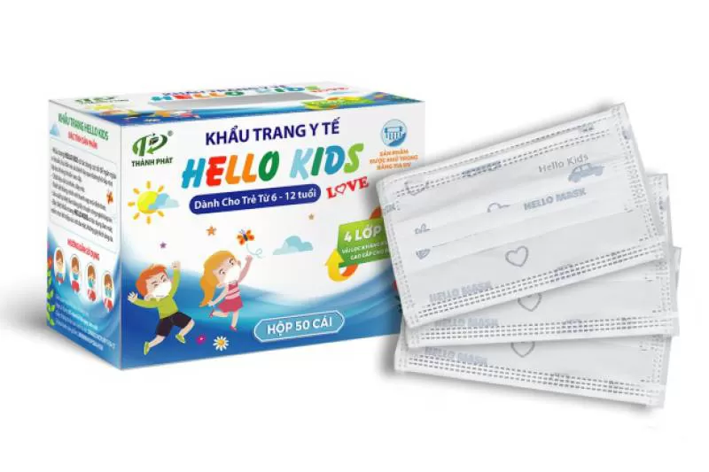 Khẩu Trang Y Tế Hello Kids ( Hoạ Tiết Ôtô Xanh - 50 cái/hộp )