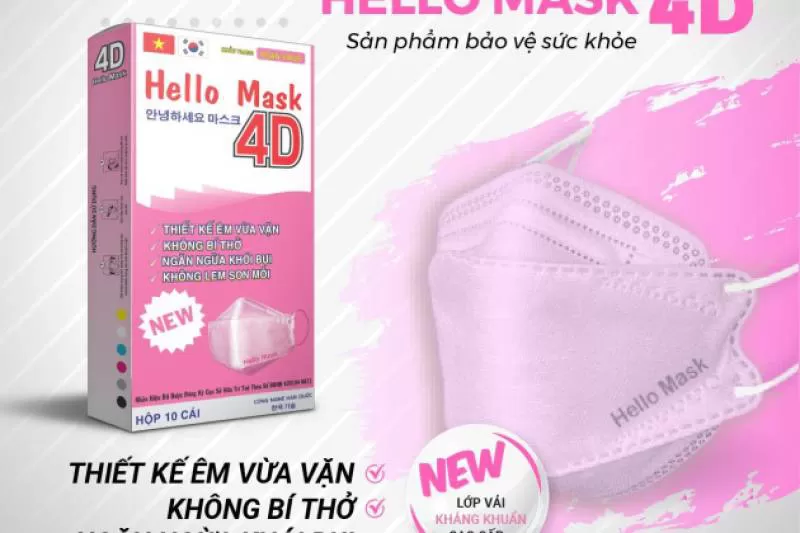 Khẩu Trang Cao Cấp 4D Hello Mask ( Màu hồng - 10 Cái/Hộp )