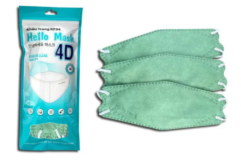 KHẨU TRANG HELLO KF94 - DẠNG TÚI (Màu xanh rêu - 10 cái/túi )