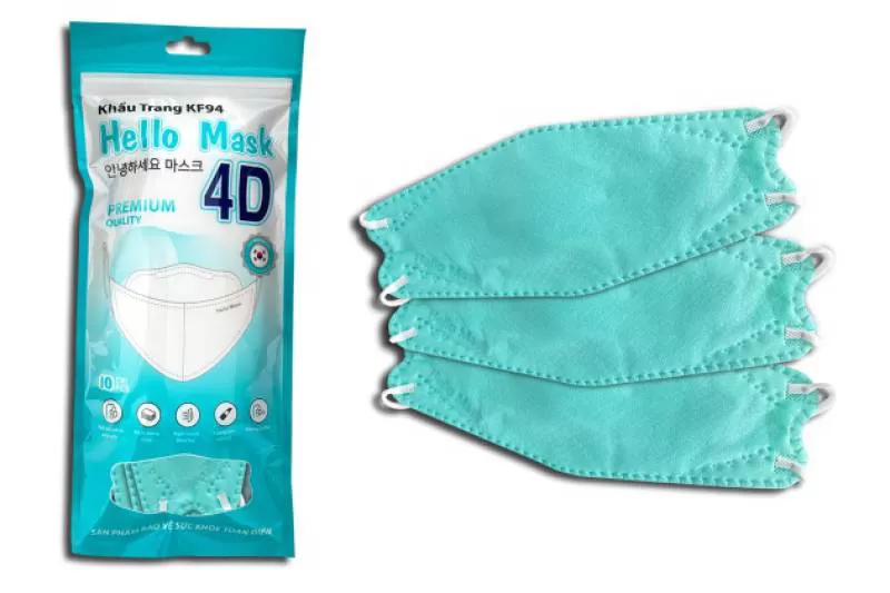 KHẨU TRANG HELLO KF94 - DẠNG TÚI (Màu Xanh Ngọc - 10 Cái/Túi) 