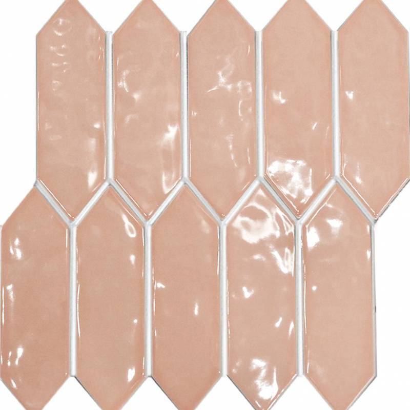 Gạch thẻ trang trí ốp tường mũi tên hình lục giá 195x55mm màu hồng KLH5516