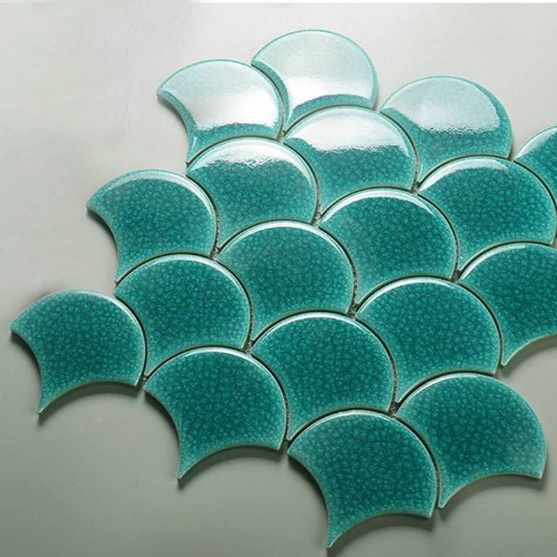 Gạch trang trí ốp tường hình vảy cá 94x87mm màu xanh FANSH98029