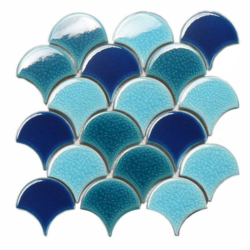 Gạch trang trí ốp tường hình vảy cá 94x87mm màu xanh FANSH98002MIX