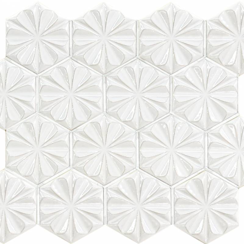 Gạch trang trí ốp tường hoa lục giác 72x84mm màu trắng  HQK1001