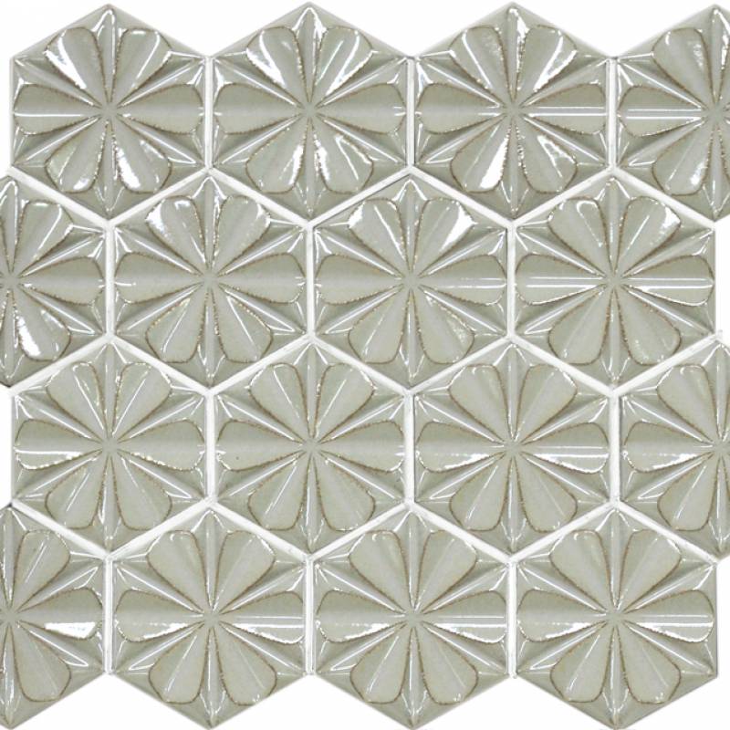 Gạch trang trí ốp tường hoa lục giác 72x84mm màu be HQK1004