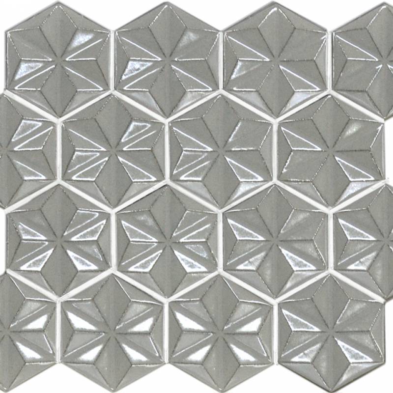 Gạch trang trí ốp tường hoa lục giác 72x84mm màu xám HQK4505