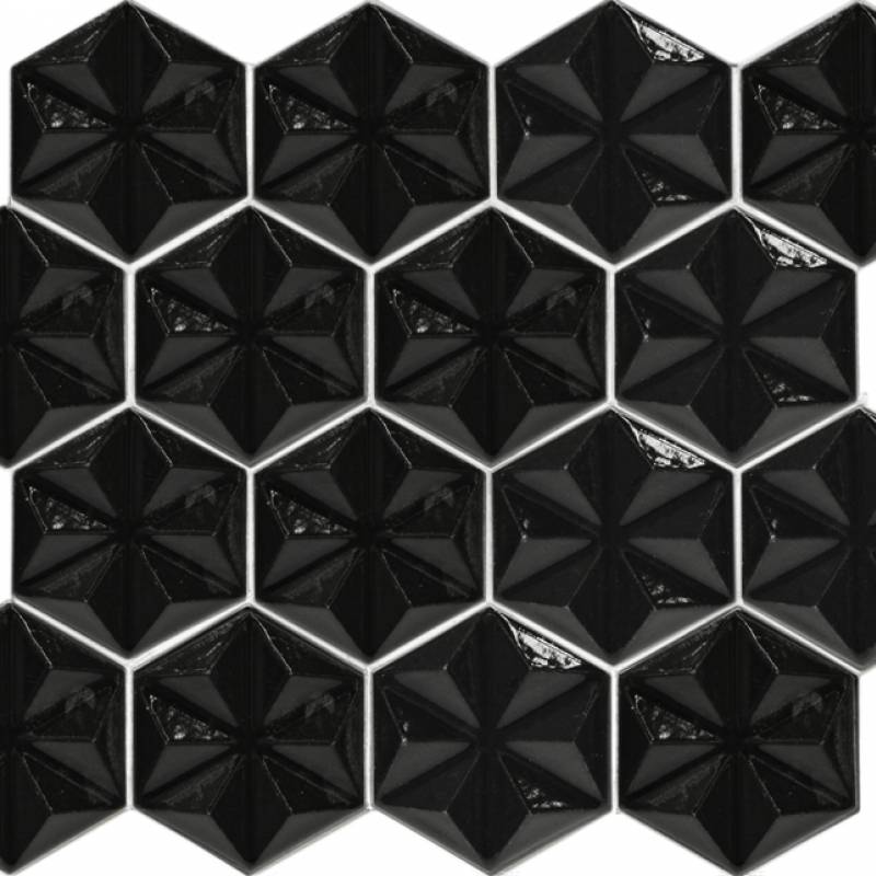 Gạch trang trí ốp tường hoa lục giác 72x84mm màu đen HQK4519