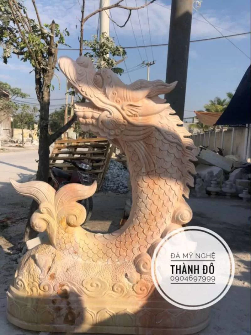 Tượng cá chép hóa rồng đá tự nhiên nguyên khối