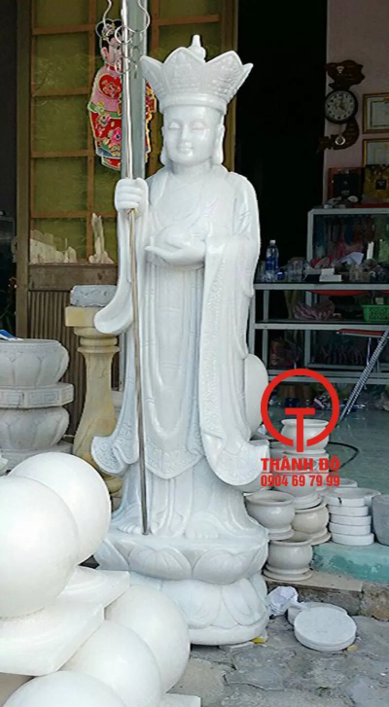 Tượng Địa Tạng Vương Bồ Tát đá trắng tự nhiên