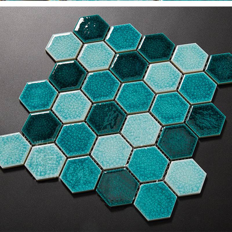 Gạch mosaic trang trí hình lục giác 276x303mm màu xanh XTB-005