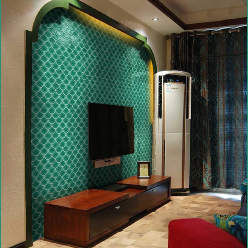 Gạch mosaic trang trí hình vảy cá 305x305mm màu xanh XBT-DX38