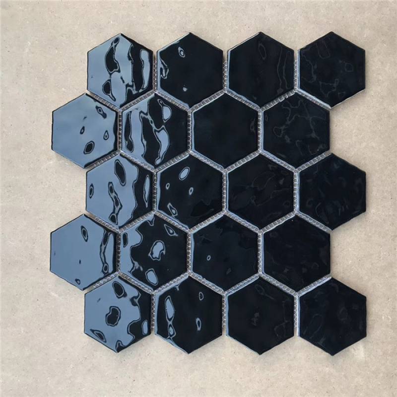 Gạch mosaic trang trí hình lục giác 300x300mm màu đen HX-51