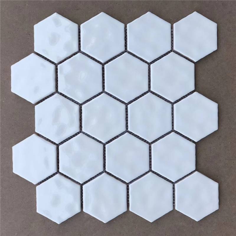 Gạch mosaic trang trí hình lục giác 300x300mm màu trắng HX-50