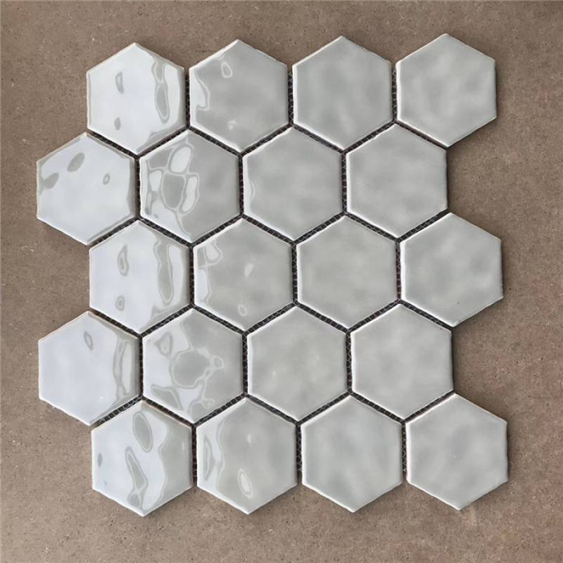 Gạch mosaic trang trí hình lục giác 300x300mm màu xám HX-49
