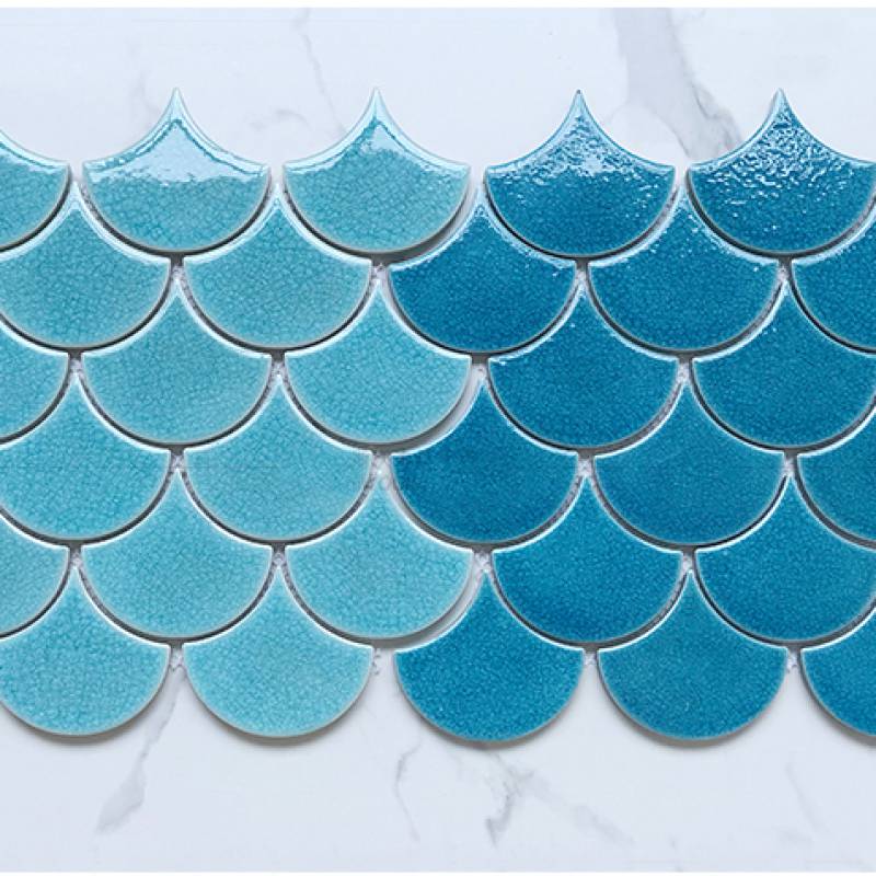 Gạch mosaic trang trí hình vảy cá 300x300mm màu xanh XBT-DX36