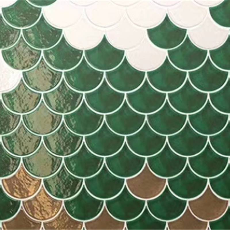 Gạch mosaic trang trí hình vảy cá 300x300mm màu xanh độc đáo N-58