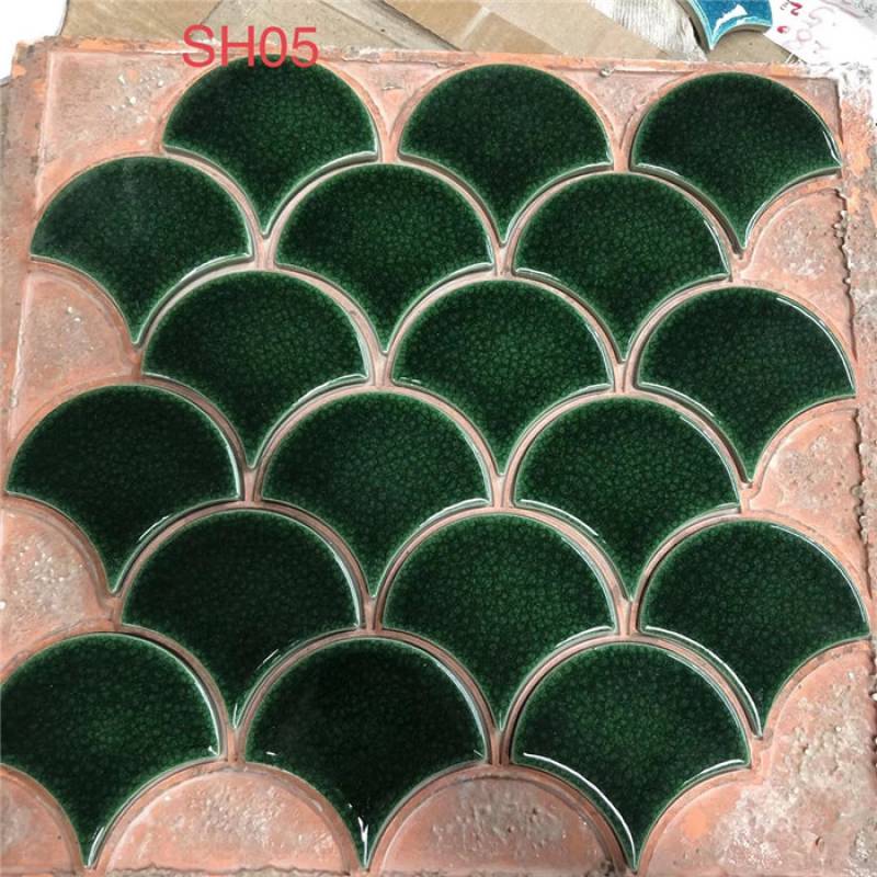 Gạch mosaic trang trí hình vảy cá 300x300mm màu xanh lá cây SH05