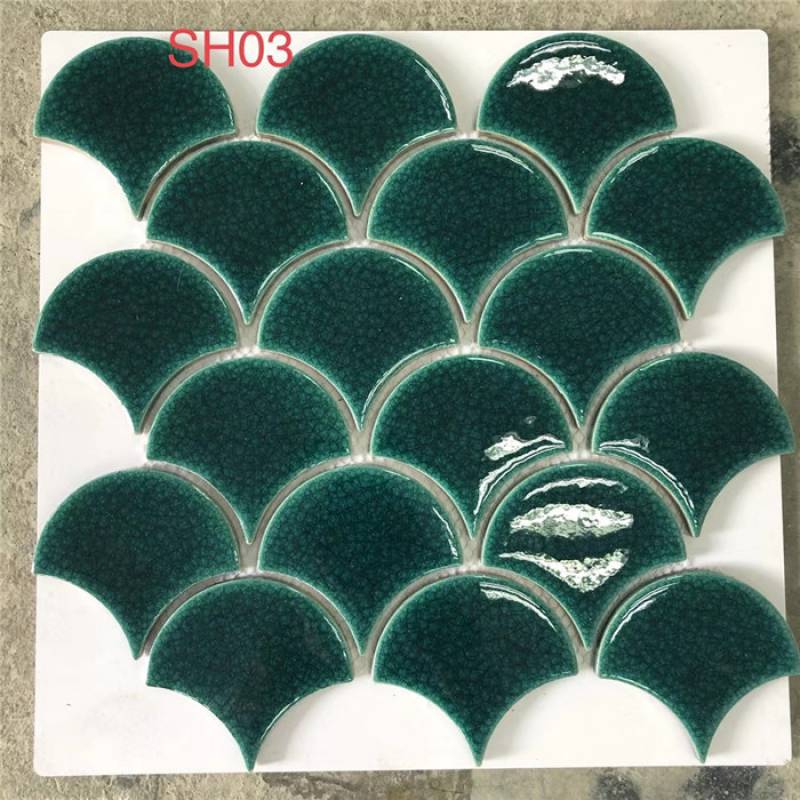 Gạch mosaic trang trí hình vảy cá 300x300mm màu xanh SH03