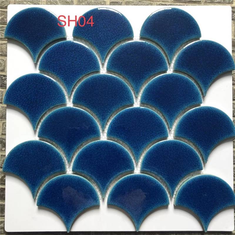 Gạch mosaic trang trí hình vảy cá 300x300mm màu xanh SH04