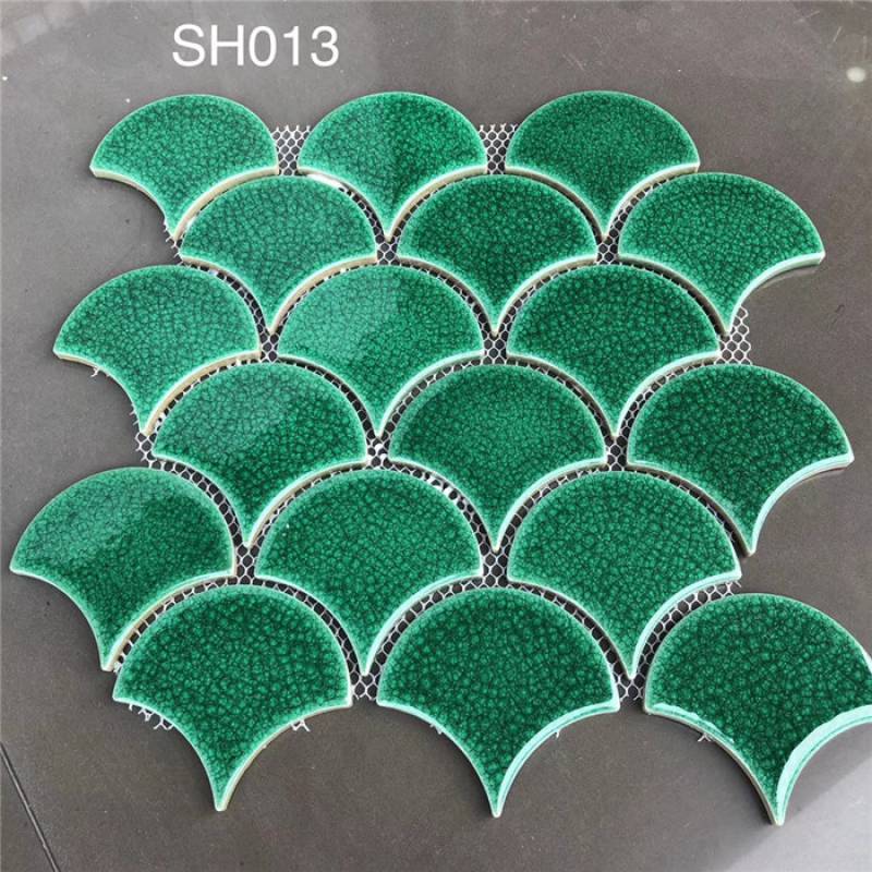 Gạch mosaic trang trí hình vảy cá 300x300mm màu xanh SH13