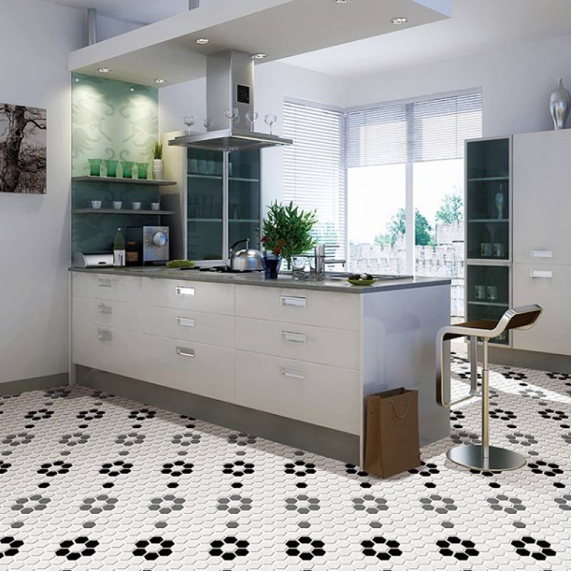 Gạch Mosaic Mẫu hoa Gốm Nhỏ Hình Lục Giác  lát sàn Phòng Tắm