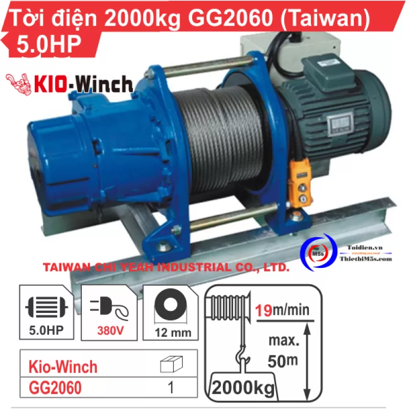 Tời điện 2 tấn KIO Winch chính hãng Đài Loan, giá rẻ, bền