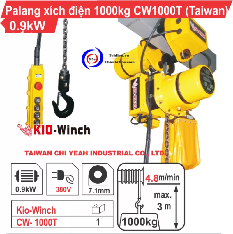 Pa lăng xích điện 1 tấn KIO Winch giá rẻ, có CO CQ