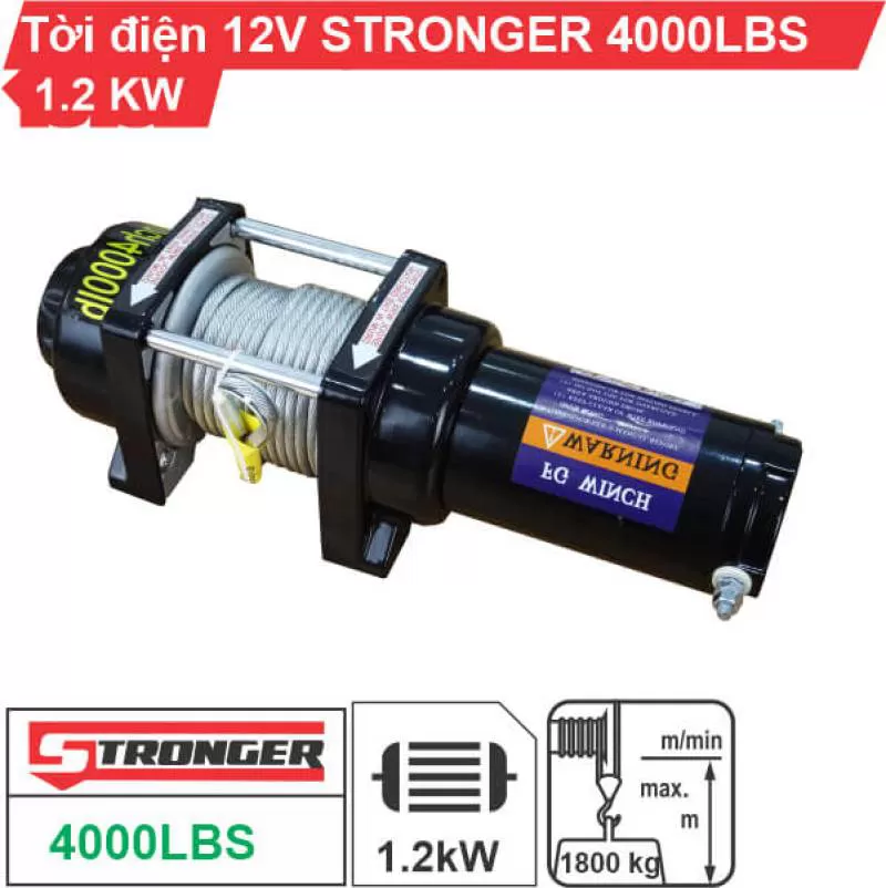 Máy tời điện kéo xe 12v - 24v 4000Lbs (1816kg) giá rẻ, uy tín
