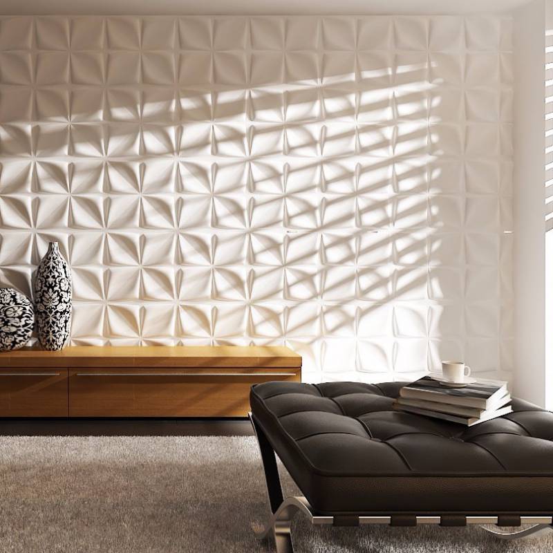 Gạch 3d ốp tường trang trí chống thấm màu trắng