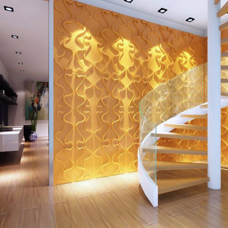 Gạch 3d ốp tường trang trí chống thấm 500x500mm màu vàng