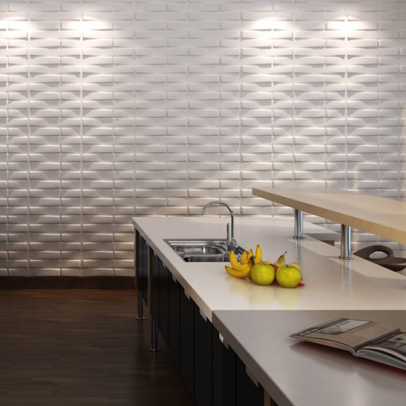 Gạch 3d ốp tường trang trí chống thấm màu trắng